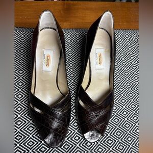 Talbots Dark Brown Croc-Embossed Leather Heels, size 8.5